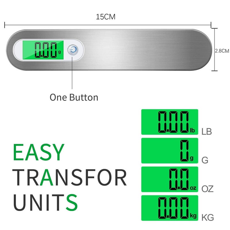 Scuvleos Rechargeable Digital Travel Scale with Strap for Luggage Suitcase Baggage Weighing, Weight Max up to 110 Lbs/50kg & LCD Display Screen Design,USB Type-C Port (Silver) - Image 2
